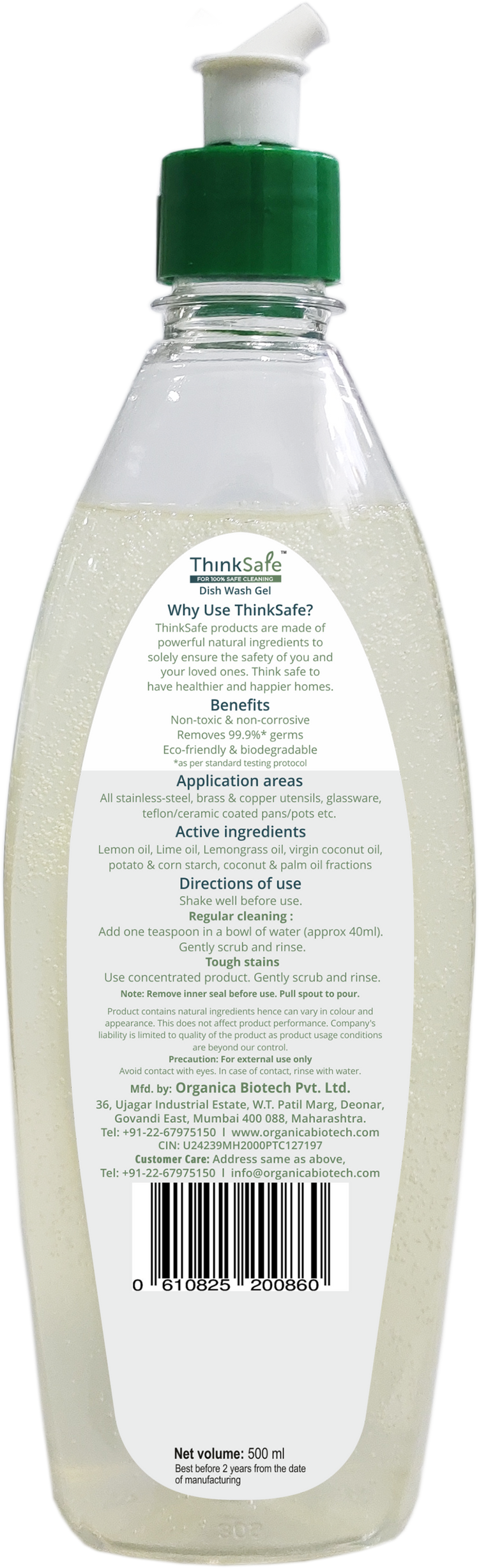 ThinkSafe Natural Dish Wash Gel- 500 ml